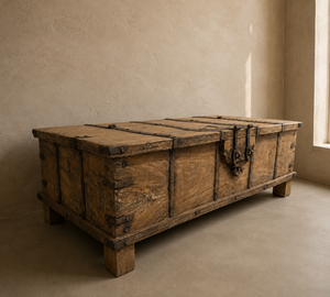 Vintage Heritage Old Wooden Large <b>Storage</b> Trunk <b>Chest</b> Box Coffee Table with Metal Fittings for Farmhouse Home Hotel Bedroom - Product Image 6