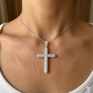 Collar con Colgantes de Cruz Minimalistas, Plata 925 con Baño de Rodio, Dijes de Jesús, Diamantes Cultivados en Laboratorio, para Fiestas Infantiles Cristianas - Product Image 2