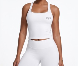 Front Logo Workout Sets for Women 2-Piece High-Waisted Yoga Shorts <b>Racer</b>-<b>Back</b> Sports Bra Tank <b>Top</b> Fitness Gym Outfit - Product Image 2