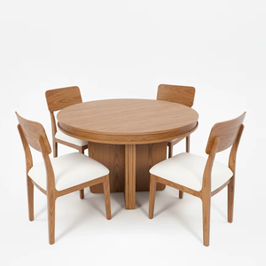 Ensemble de table à manger ronde moderne en frêne massif avec 4 chaises - Durable, facile à nettoyer, léger - Product Image 1