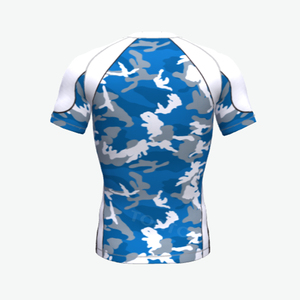 Blue Camouflage Short Sleeve Breathable <b>Rash</b> <b>Guard</b> <b>Men</b> Quick Dry Spandex Athletic Top Adult Unisex Sport Shirt Printed Design - Product Image 2