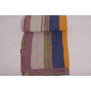 ผ้าห่มกันธากุดรีทำมือจากผ้าฝ้ายอินเดีย ผ้าคลุมเตียงสไตล์โบโฮ ผ้าห่มสองด้าน ของตกแต่งบ้าน - Product Image 5