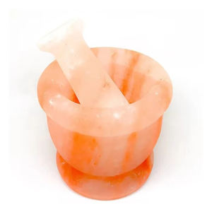 Mortier et pilon en sel rose de l'Himalaya de qualité supérieure, sculptés à la main, logo personnalisé, style antique, taille personnalisée, artisanat naturel pour la cuisine - Product Image 1