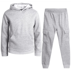 Ensemble de jogging en molleton 100% coton pour adolescents - 2 pièces, sweat-shirt à capuche grande taille et pantalon cargo avec taille élastique - Product Image 5