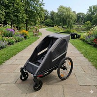 Remolque de Bicicleta para Bebés Gemelos 3 en 1 TC-2024T, Plegable, con Cinturón de Seguridad, Carrito y Correpasillos con Marco de Aluminio para Aventuras al Aire Libre