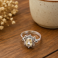Bague en argent sterling 925 avec citrine ovale sertie clos, plaquée or rose et or jaune, filigrane fait main, style vintage, pierre précieuse de caractère
