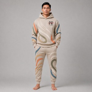 Survêtement Homme Oversize à Imprimé en Relief, Tissu Lourd et Doux, Coupe Décontractée, Motif Artistique en Relief Tendance, Idéal pour le Streetwear Moderne - Product Image 1