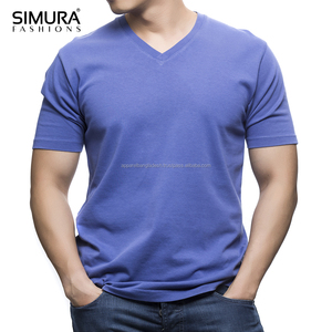 เสื้อยืดคอกว้างแขนสั้นผู้ชาย SIMURA ผ้าฝ้าย 100% สีพื้นเรียบ สวมใส่สบาย ทรงปกติ ผ้าถัก ย้อมสีน้ำเงิน - Product Image 1