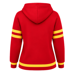 Sudadera con capucha de la hermandad PDK para mujer, roja y dorada, con corona de laurel, cuello con ojales, letras griegas, mangas a rayas estilo universitario, forro polar. - Product Image 4