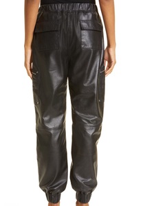 Black PU Leather Breathable Cargo Joggers with Front Zipper Pockets Unisex Streetwear Tapered Fit Track Pants - Product Image 3