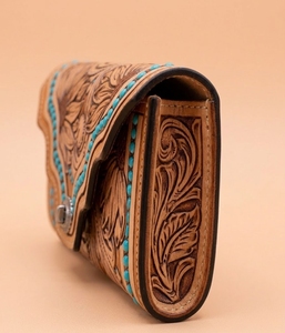 Hand Tooled Genuine Leather Vintage Short <b>Wallet</b> <b>Clutch</b> for Women Waterproof RFID Multi Pocket Evening Daily Use - Product Image 3