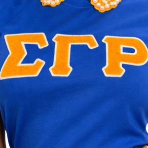Camiseta Azul de Chenilla Sigma Gamma Rho para Mujer, Bordado de Letras Griegas, Mezcla de Algodón, Manga Corta, Estilo Casual y Elegante - Product Image 3
