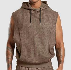 Sudadera con Capucha sin Mangas para Hombre, 100% Algodón, Felpa, Corte Regular, Color Gris Sólido, Ropa Casual de Otoño, Impresión Digital, Secado Rápido - Product Image 4