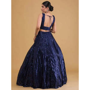 Lehenga Choli Azul Marino con Lentejuelas y Tela de Red para Recepciones, con Dupatta para Bodas - Product Image 4