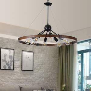 8-<b>Light</b> Retro Farmhouse Chandelier Walnut & Black Iron Finish Kitchen/Living/Dining <b>Rooms</b> No Bulbs Included New SKU W1340P206642 - Product Image 2