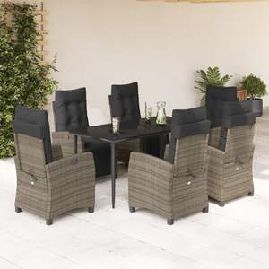 Juego de Comedor para Jardín con Mesa Negra, Sillas Grises y Cojines Gris Oscuro - Product Image 1