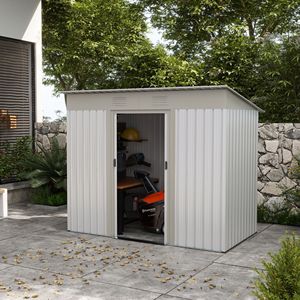 Casetta da Giardino in Metallo 2,13m x 1,07m Facile da Montare con Doppie Porte Bloccabili, Ventilazione, Colore Argento, Struttura in Acciaio per Deposito Sicuro all'Aperto - Product Image 2