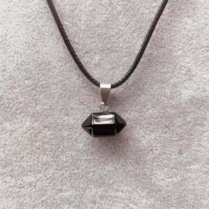 Natural Crystal Pendant Necklace with 19-Inch Leather <b>Rope</b> <b>Chain</b> for Men and Boys - Product Image 2