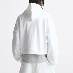 cropped hoodie <b>men</b> 100% cotton oversize drop shoulder streetwear heavyweight custom logo <b>pullover</b> blank crop top hoodies for <b>men</b> - Product Image 3