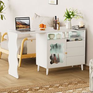 ตู้ไซด์บอร์ดไม้ทรงตัวแอลสไตล์โมเดิร์นฟาร์มเฮาส์ขนาด 41-79 นิ้ว พร้อมไฟ LED ตู้เก็บของแบบมีลิ้นชักและชั้นวาง - Product Image 1