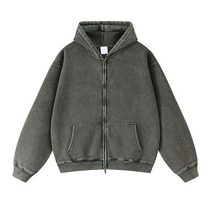 High Quality Custom Distressed Acid Washed <b>Zip</b> <b>Up</b> <b>Hoodie</b> for Men Vintage Drop Shoulder <b>Cropped</b> <b>Hoodie</b> Premium Cotton Pullover - Product Image 4