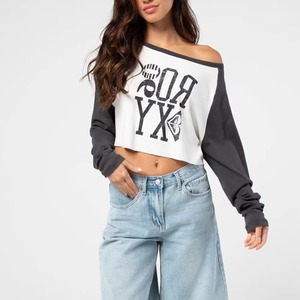 Custom Women's Off Shoulder <b>Crop</b> <b>Top</b> Long Sleeve Logo Print Casual Jersey T-Shirt Custom Logo 100% Cotton Spring Summer Wear - Product Image 4