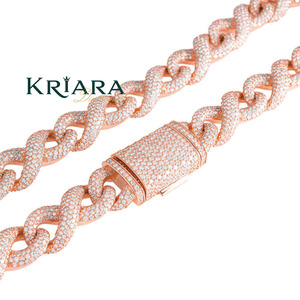S925 Rose Gold Plated Moissanite Link Chain <b>Statement</b> <b>Necklace</b> Round Brilliant Cut Micro Pave Everyday Wear Unisex Luxury - Product Image 2