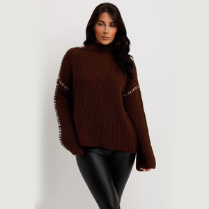 Pull en maille à col montant, doux, extensible, à manches longues, chaud, moderne, pour usage quotidien, confortable, vêtements de mode, vente en gros, usine - Product Image 1