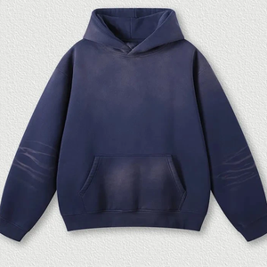 เสื้อฮู้ดโอเวอร์ไซส์ผู้ชาย ล้างสีแบบแอซิดวอช สีพื้น ผ้าฝ้ายเฟรนช์เทอร์รี่ ดีไซน์กระเป๋าแบบลำลอง แขนปกติ ใส่ได้ในฤดูใบไม้ร่วง - Product Image 1