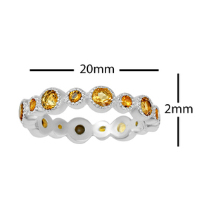 แหวนพลอยซิทรินทรงกลมเจียระไนแบบบริลเลียนท์ เงินแท้ 925 ชุบโรเดียม ดีไซน์ทันสมัย หรูหรา สวยงาม - Product Image 6