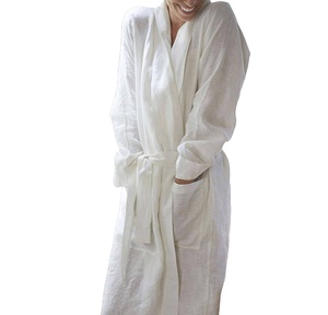 Pre-Washed Pure <b>Linen</b> Robe Customizable ODM Woven Design Breathable V-Neck Sleepwear Three-Quarter Sleeves Solid Summer Autumn - Product Image 1