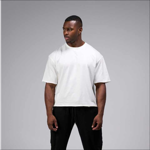 เสื้อยืดโอเวอร์ไซส์ผู้ชายแบบเรียบ 100% ผ้าฝ้ายเนื้อหนา สตรีทแวร์ ระบายอากาศได้ดี สไตล์ลำลอง รับผลิตแบบ OEM - Product Image 4