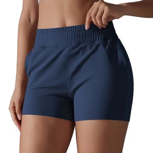 High <b>Waist</b> Solid Color Knitted Sporty Women's Shorts With Pockets Quick Dry <b>Elastic</b> <b>Waist</b> Regular Fit OEM Bulk Order Trendy Fit - Product Image 5