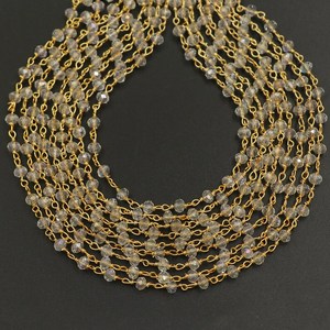 Crystal Quartz Hydro <b>Rosary</b> Chain Gold Plated Wire Wrapped 3mm Faceted Rondelle Beaded Chain Jewelry Making - Product Image 4