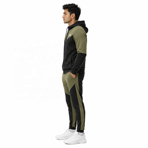 Men's Color Blocking Hooded Sweatshirt Set Polyester Cotton Hoodies <b>French</b> Terry Casual Zipper Tracksuit Front Logo Wholesale - Product Image 4