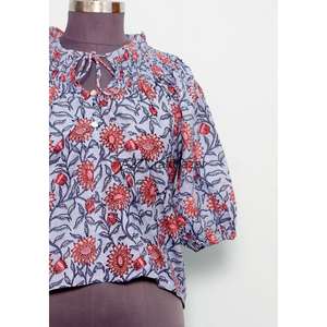 เดรสผู้หญิงผ้าฝ้ายถักมือ 100% สไตล์ลำลองสำหรับสาวออฟฟิศ ระบายอากาศได้ดี เป็นมิตรกับสิ่งแวดล้อม แขนยาวแบบมินิ คอทรงโอ พิมพ์ลายดอกไม้ - Product Image 2