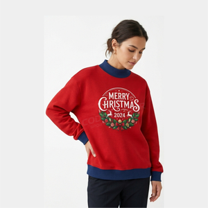 <b>Women</b> <b>Christmas</b> Best Selling 2026 MockNeck Pullover <b>Sweatshirt</b> Front Logo OEM Casual Holiday Long Sleeve Top Loose fit - Product Image 3