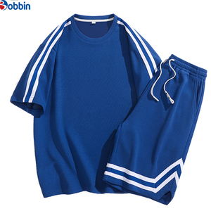 Custom Men Short Set New Fashion Summer Set With <b>Strips</b> shorts set Trendy Men's Short Sleeve Crew Neck Loose Student shorts set - Product Image 6