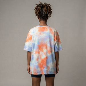 Camiseta de mujer de alta calidad 100% algodón, 220 g/m², con logo impreso en 3D personalizado, hombros caídos, efecto tie-dye lavado. - Product Image 2