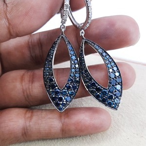 3.00 Cttw Round Cut White & Color Enhanced Blue Natural Diamond Tear Drop <b>Dangle</b> <b>Earrings</b> for Women in 925 <b>Sterling</b> <b>Silver</b> - Product Image 4