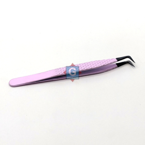 Pince à épiler pour extensions de cils, noire mate, avec embout en fibre rose, applicateur de cils, pince à épiler à pointe diamant pour extensions de cils - Product Image 1