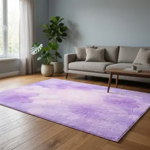 Tapis rectangulaire violet à motifs floraux en microfibre rembourré pour chambre à coucher - Product Image 6