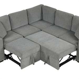 Divano letto convertibile estraibile da 215 cm a forma di L con pouf contenitore mobile, divano componibile a U per soggiorno - Product Image 5