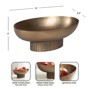 Cuenco Decorativo Ovalado de Metal con Base Acanalada, Diseño Minimalista Hecho a Mano, Acabado Pulido en Color Sólido - Product Image 5