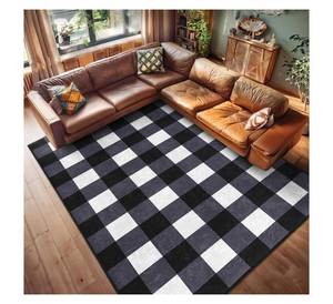 Tapis moderne noir et blanc à carreaux, grand tapis Buffalo pour salon, antidérapant, lavable, mélange coton/polyester - Product Image 3