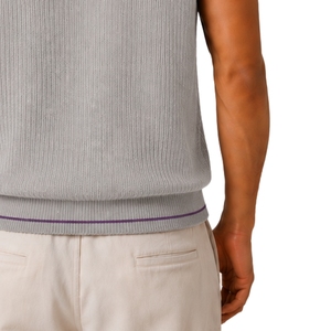 Gilet pull sans manches en tricot gris clair avec contraste lavande pour homme, col en V, personnalisable avec logo, en laine et acrylique, fabrication OEM sur mesure - Product Image 5