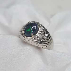 Natural Black <b>Opal</b> Mens <b>Ring</b> Alpaca Mixed Metal Handmade 925 <b>Silver</b> Gemstone Jewelry Luxury Gift For Men - Product Image 2