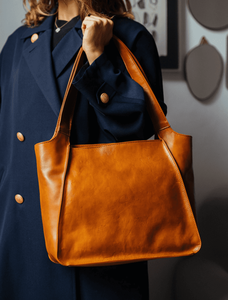 Sac fourre-tout en cuir véritable pour femme, couleur unie, sac à main minimaliste à bandoulière, poignée ouverte, usage quotidien - Product Image 1