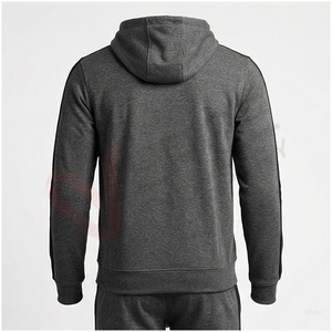 Chándal Gris con Capucha para Hombre, Manga Larga, Cierre Frontal con Cremallera, Logotipo, Color Sólido, Transpirable, Deportivo, Corte Regular, Ropa de Otoño - Product Image 2