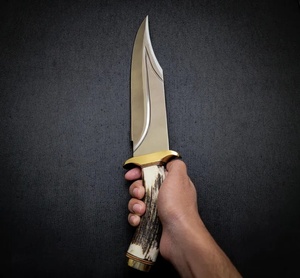 Cuchillo de camping Bowie Tang OEM premium con hoja de acero inoxidable, punta caída, mango de asta de ciervo, 12 pulgadas, funda de cuero, personalizable - Product Image 5